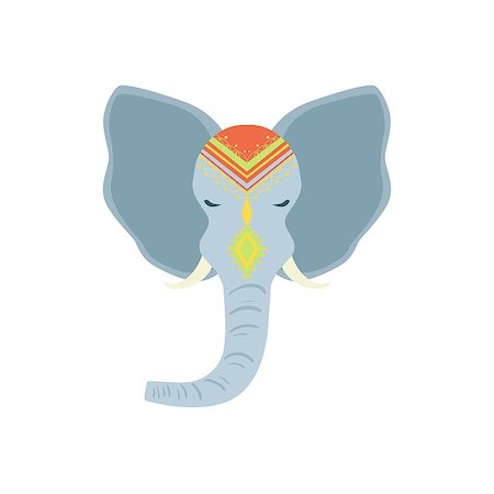 decorated asian elephants - Sacred Indian Elephant Head Country Cultural Symbol Illustration. Simplified Cartoon Style Drawing Isolated On White Background Stock Photo - Budget Royalty-Free & Subscription, Code: 400-08709941