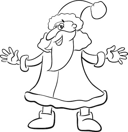 simsearch:400-08708552,k - Black and White Cartoon Illustration of Santa Claus on Christmas for Coloring Book Stock Photo - Budget Royalty-Free & Subscription, Code: 400-08710547