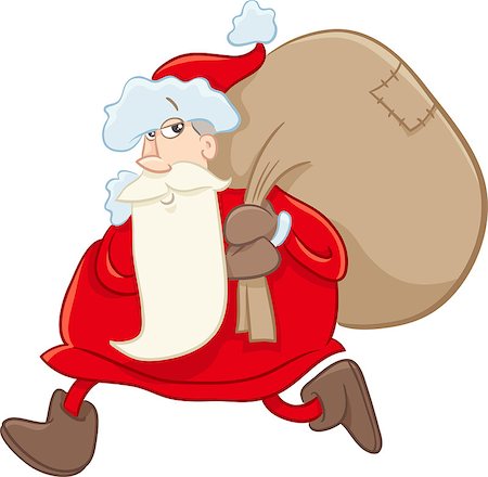 simsearch:400-08708552,k - Cartoon Illustration of Santa Claus Walking with Sack of Gifts on Christmas Stock Photo - Budget Royalty-Free & Subscription, Code: 400-08710550