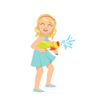 Girl Shooting A Water Pistol Colorful Flat Bright Color Vector Illustration On White Background Stock Photo - Budget Royalty-Free & Subscription, Code: 400-08710894