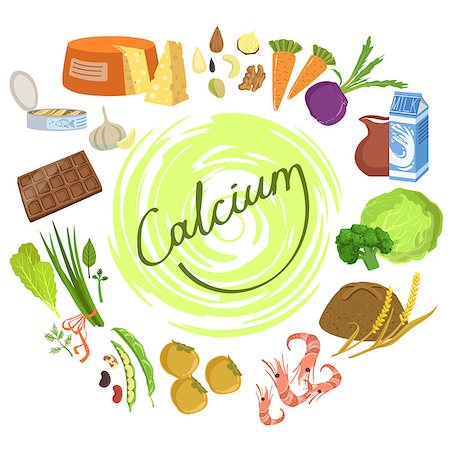 Products Rich In Calcium Infographic Illustration. Simple Colorful Illustration With Objects Surrounding The Text. Flat Vector Set On White Background. Stock Photo - Budget Royalty-Free & Subscription, Code: 400-08711059