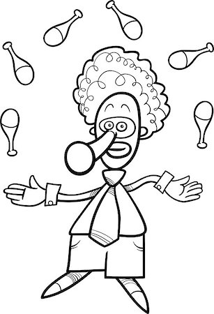 simsearch:400-04236834,k - Black and White Cartoon Illustration of Funny Clown Circus Character Juggling on the Show Coloring Book Stock Photo - Budget Royalty-Free & Subscription, Code: 400-08711449
