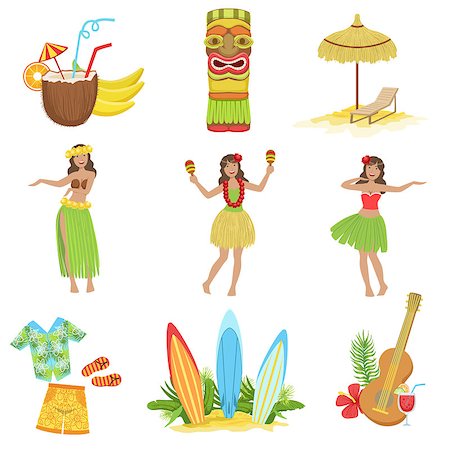 Hawaiian Vacation Set Of Classic Symbols.. Isolated Flat Vector Icons With Traditional Hawaiian Representations. Stock Photo - Budget Royalty-Free & Subscription, Code: 400-08712079