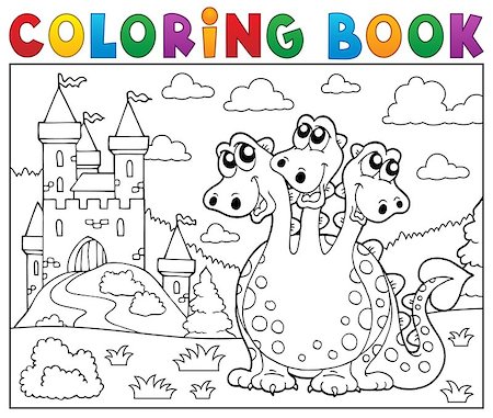 fairy tale castle on a hill - Coloring book dragon near castle theme 3 - eps10 vector illustration. Stock Photo - Budget Royalty-Free & Subscription, Code: 400-08712252