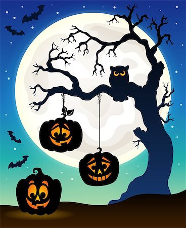 Halloween tree silhouette theme 5 - eps10 vector illustration. Stock Photo - Budget Royalty-Free & Subscription, Code: 400-08712269