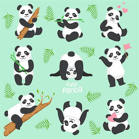 simsearch:400-08154053,k - Cute Panda Character In Different Situations Set. Cartoon Humanized Animal Icons In Girly Style On Light Background. Stock Photo - Budget Royalty-Free & Subscription, Code: 400-08712902