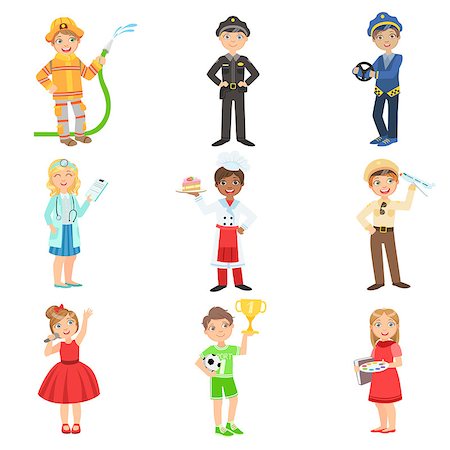 female police officer happy - Kids With Their Future Professions Attributes Bright Color Cartoon Simple Style Flat Vector Set Of Stickers Isolated On White Background Photographie de stock - Aubaine LD & Abonnement, Code: 400-08712948
