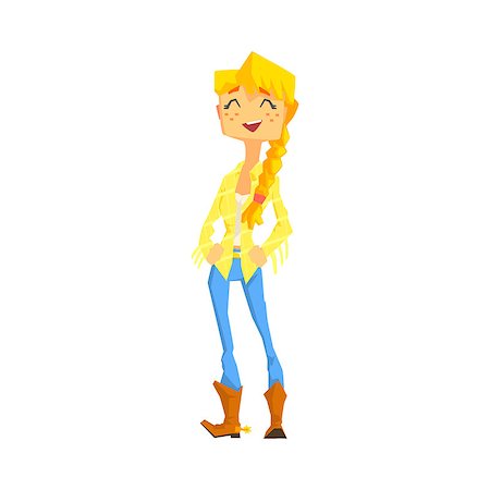 Woman In Cowboy Disguise Stading Smiling With Hands In Pockets. Cool Colorful Wild West Themed Vector Illustration In Stylized Geometric Cartoon Design Stock Photo - Budget Royalty-Free & Subscription, Code: 400-08713005