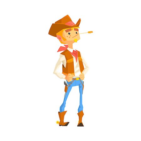 Man Dressed As Cowboy With A Straw In His Mouth. Cool Colorful Wild West Themed Vector Illustration In Stylized Geometric Cartoon Design Stock Photo - Budget Royalty-Free & Subscription, Code: 400-08713006