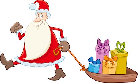simsearch:400-08708552,k - Cartoon Illustration of Santa Claus Christmas Presents on the Sledge Stock Photo - Budget Royalty-Free & Subscription, Code: 400-08713136