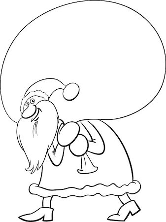 simsearch:400-08708552,k - Black and White Cartoon Illustration of Santa Claus with Huge Sack of Presents on Christmas Coloring Book Stock Photo - Budget Royalty-Free & Subscription, Code: 400-08713139