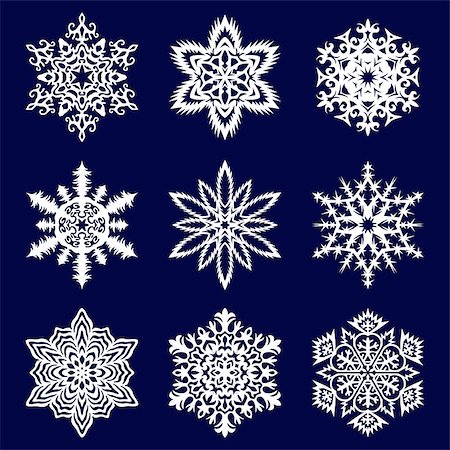 simsearch:400-07900302,k - Vector illustration. Set of white snowflakes on blue Stock Photo - Budget Royalty-Free & Subscription, Code: 400-08713179