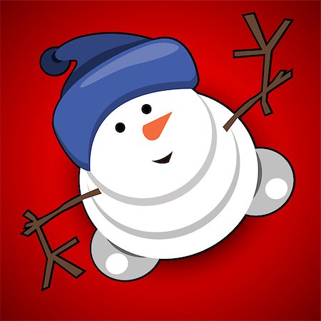 Illustration Snowman with a Hat on a Red Background Stock Photo - Budget Royalty-Free & Subscription, Code: 400-08713281