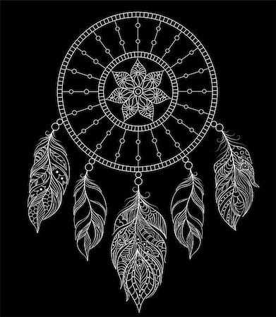 Vector illustration of dreamcatcher on black background. Stock Photo - Budget Royalty-Free & Subscription, Code: 400-08713316