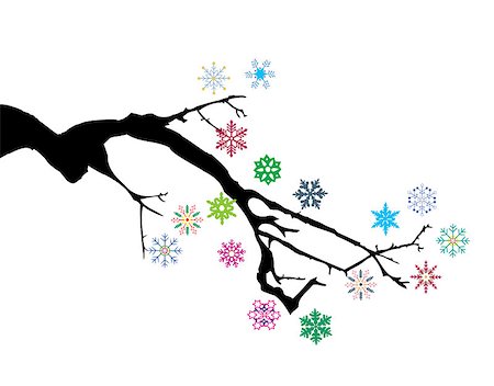 simsearch:400-07900302,k - vector illustration of a tree branch with snowflakes Stock Photo - Budget Royalty-Free & Subscription, Code: 400-08713376
