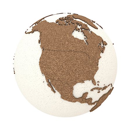 simsearch:400-08401820,k - North America on 3D model of planet Earth with oceans made of polystyrene and continents made of cork with embossed countries. 3D illustration isolated on white background. Photographie de stock - Aubaine LD & Abonnement, Code: 400-08729864
