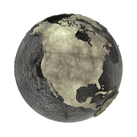 North America on 3D model of planet Earth with black oily oceans and concrete continents with embossed countries. Concept of petroleum industry or global enviromental disaster. 3D illustration isolated on white background. Stock Photo - Budget Royalty-Free & Subscription, Code: 400-08729863