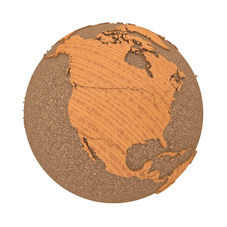 simsearch:400-08401820,k - North America on 3D model of wooden planet Earth with oceans made of cork and wooden continents with embossed countries. 3D illustration isolated on white background. Photographie de stock - Aubaine LD & Abonnement, Code: 400-08729874