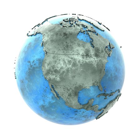 simsearch:400-08401820,k - North America on 3D model of planet Earth made of blue marble with embossed countries and blue ocean. 3D illustration isolated on white background. Photographie de stock - Aubaine LD & Abonnement, Code: 400-08729876