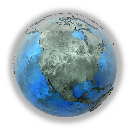 simsearch:400-08401820,k - North America on 3D model of planet Earth made of blue marble with embossed countries and blue ocean. 3D illustration isolated on white background. Photographie de stock - Aubaine LD & Abonnement, Code: 400-08730831
