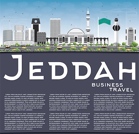 saudi arabia people - Jeddah Skyline with Gray Buildings, Blue Sky and Copy Space. Vector Illustration. Business Travel and Tourism Concept with Modern Buildings. Image for Presentation Banner Placard and Web Site. Stock Photo - Budget Royalty-Free & Subscription, Code: 400-08749405