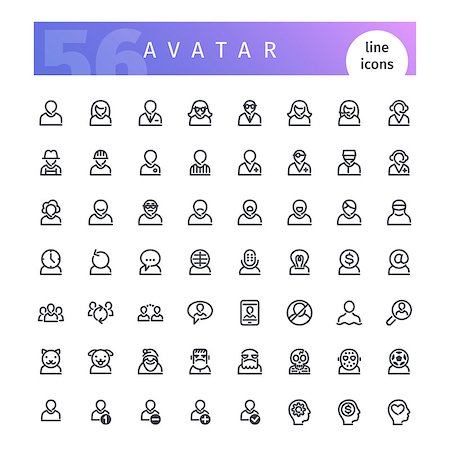 Set of 56 avatar line icons suitable for web, infographics and apps. Isolated on white background. Clipping paths included. Stock Photo - Budget Royalty-Free & Subscription, Code: 400-08749909