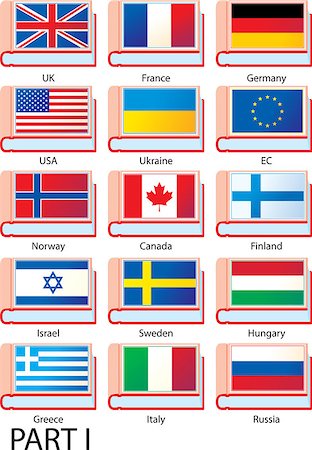 simsearch:400-04915019,k - Flags of Europe, America and Asia featured on the covers of dictionaries with country names. Stock Photo - Budget Royalty-Free & Subscription, Code: 400-08754139