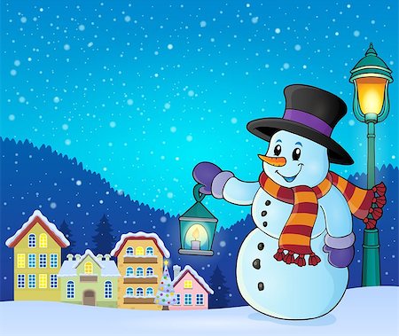 Snowman with lantern theme image 5 - eps10 vector illustration. Stock Photo - Budget Royalty-Free & Subscription, Code: 400-08755530