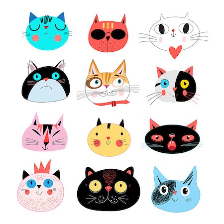 Vector graphic set of portraits cats isolated on a white background Stock Photo - Budget Royalty-Free & Subscription, Code: 400-08755629