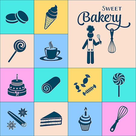 Bakery and sweets silhouette icons collection vector illustration Stock Photo - Budget Royalty-Free & Subscription, Code: 400-08755770