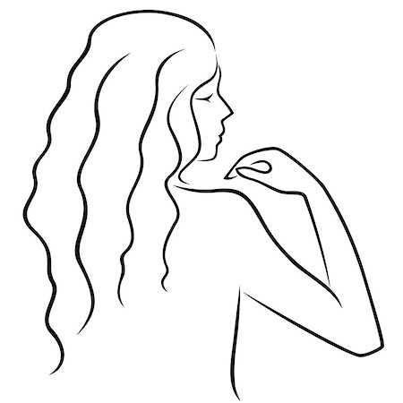simsearch:400-08573669,k - Abstract hand gesticulating women with long locks, view from the back, hand drawing vector outline Stock Photo - Budget Royalty-Free & Subscription, Code: 400-08758495