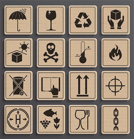 simsearch:400-06073227,k - Set Of Packaging Symbols in a paper official style. Icon set including waste recycling, fragile, this side up, handle with care, keep dry and other caution handling symbols. Vector illustration. Stock Photo - Budget Royalty-Free & Subscription, Code: 400-08759122