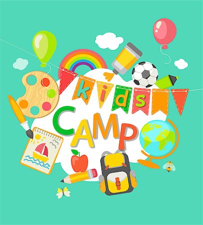 Themed Summer Camp poster in flat style, vector illustration. Stock Photo - Budget Royalty-Free & Subscription, Code: 400-08759166