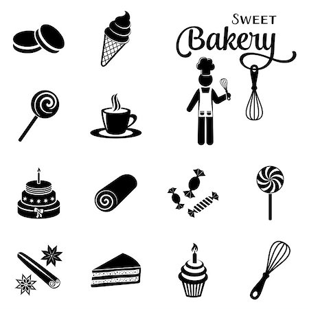 Black vector bakery and sweets silhouette icons collection Stock Photo - Budget Royalty-Free & Subscription, Code: 400-08759413