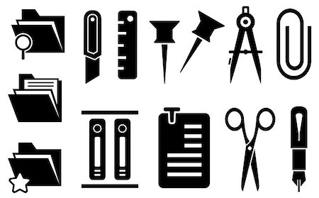 set of black stationery tools isolated icons Stock Photo - Budget Royalty-Free & Subscription, Code: 400-08750021