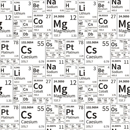 periodic table - A lot of chemical elements from periodic table, black and white seamless pattern Photographie de stock - Aubaine LD & Abonnement, Code: 400-08751780