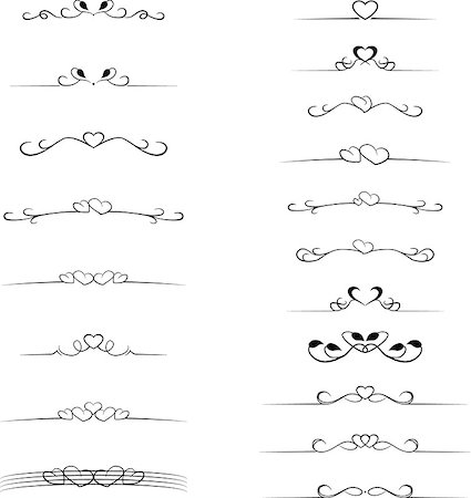 drawn curved - Vintage decorative text dividers collection. Heart border vector design elements Photographie de stock - Aubaine LD & Abonnement, Code: 400-08752025