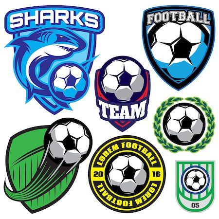 set of sports badge with a soccer ball and shark for the team, colored vector illustration Stock Photo - Budget Royalty-Free & Subscription, Code: 400-08752050