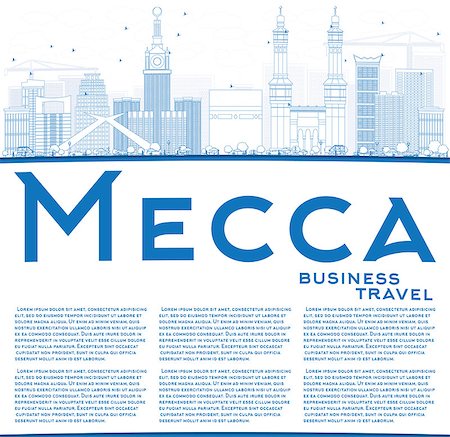 saudi arabia people - Outline Mecca Skyline with Blue Landmarks and Copy Space. Vector Illustration. Travel and Tourism Concept with Historic Buildings. Image for Presentation Banner Placard and Web Site. Stock Photo - Budget Royalty-Free & Subscription, Code: 400-08752326