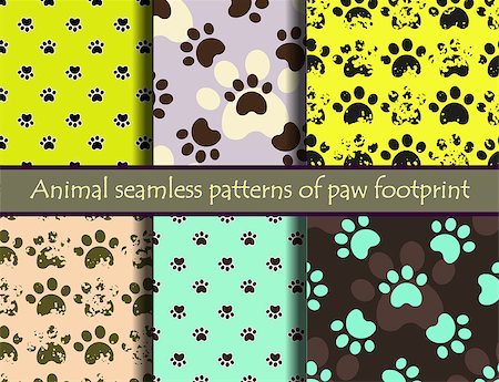 simsearch:400-06392340,k - Vector colour  illustrationsith animal footprints. Vector seamless pattern set with cat or dog footprints. Can be used for wallpaper, web page background, surface textures, cards and posters Stock Photo - Budget Royalty-Free & Subscription, Code: 400-08752726