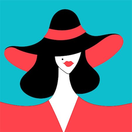 Graphic portrait of a beautiful lady in the hat for the beauty salon Stock Photo - Budget Royalty-Free & Subscription, Code: 400-08752881