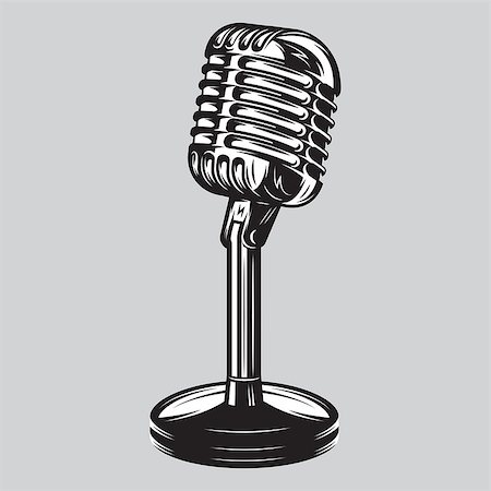 podcast - Vector illustration, poster of isolated retro, vintage microphone on the table Stock Photo - Budget Royalty-Free & Subscription, Code: 400-08753714