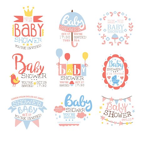 shower kid - Baby Shower Invitation Template In Pastel Colors Set Of Designs. Calligraphic Vector Element For The Newborn Party Postcard. Stock Photo - Budget Royalty-Free & Subscription, Code: 400-08774815