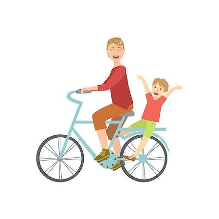 funny images of people driving - Father Riding A Bicycle With His Kid On The Back Simple Childish Flat Colorful Illustration On White Background Stock Photo - Budget Royalty-Free & Subscription, Code: 400-08774942