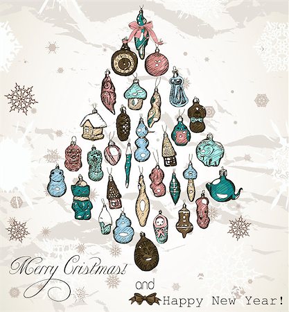 Vintage Christmas card with snowflakes. Vector illustration EPS8 Foto de stock - Super Valor sin royalties y Suscripción, Código: 400-08775106