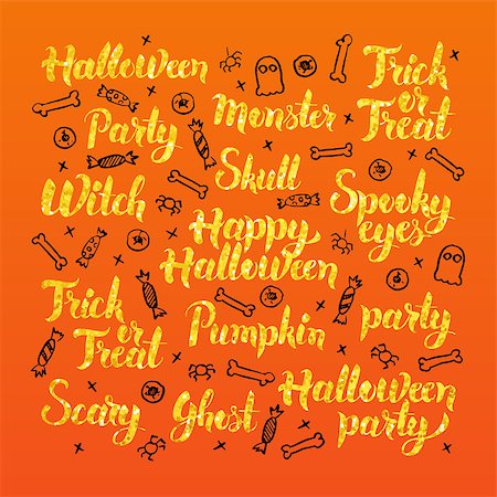 drawn pumpkins - Halloween Holiday Lettering Design. Vector Illustration of Scary Party Calligraphy with Hand Drawn Sketches. Stock Photo - Budget Royalty-Free & Subscription, Code: 400-08775654