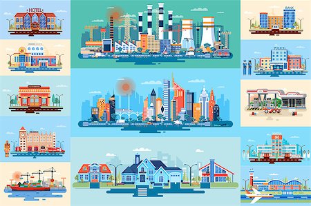 eco house - Stock vector illustration set big city elements for infographic in a flat style Stock Photo - Budget Royalty-Free & Subscription, Code: 400-08775665