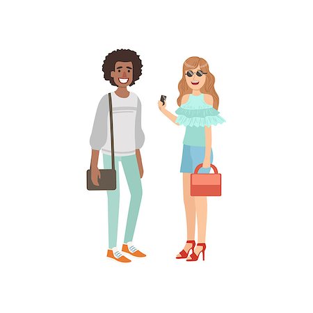 Two Friends Summer Street Fashion Look Simple Childish Flat Colorful Illustration On White Background Stock Photo - Budget Royalty-Free & Subscription, Code: 400-08775885