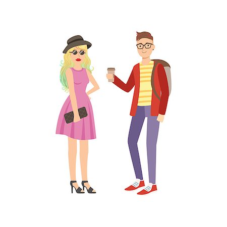 Cool Street Fashion Look Couple Simple Childish Flat Colorful Illustration On White Background Stock Photo - Budget Royalty-Free & Subscription, Code: 400-08775889