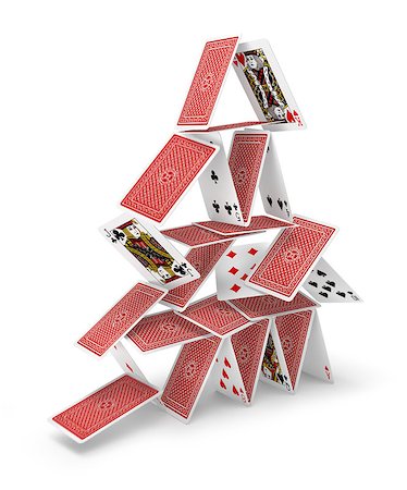 playing cards structures - House of cards tower 3D collapsing isolated on white Stock Photo - Budget Royalty-Free & Subscription, Code: 400-08776306